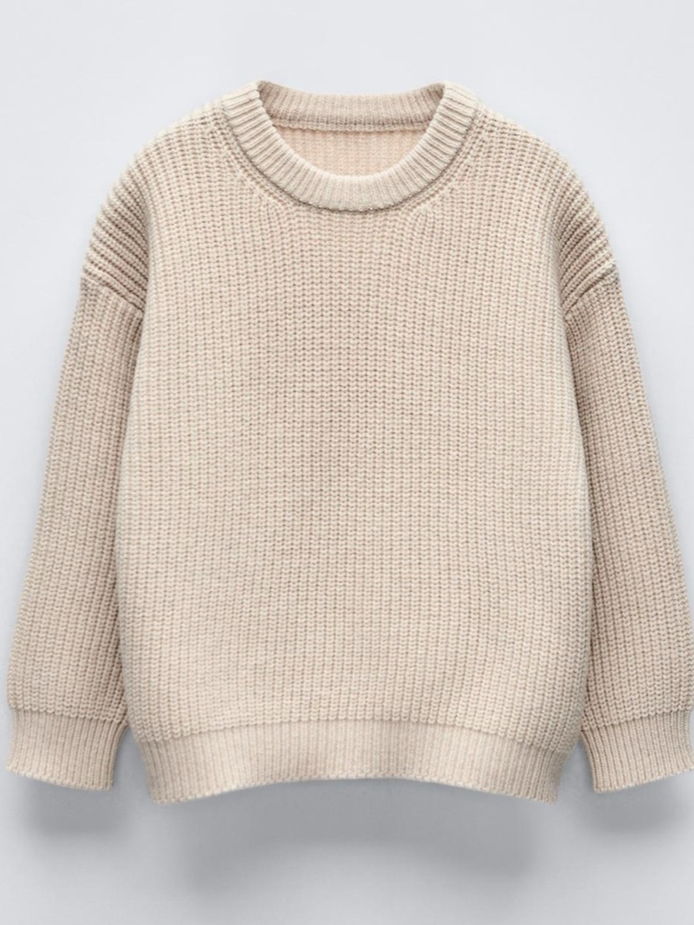 Zara Boys Cozy Chunky Knit Crewneck Sweater - Beige Sz 4t